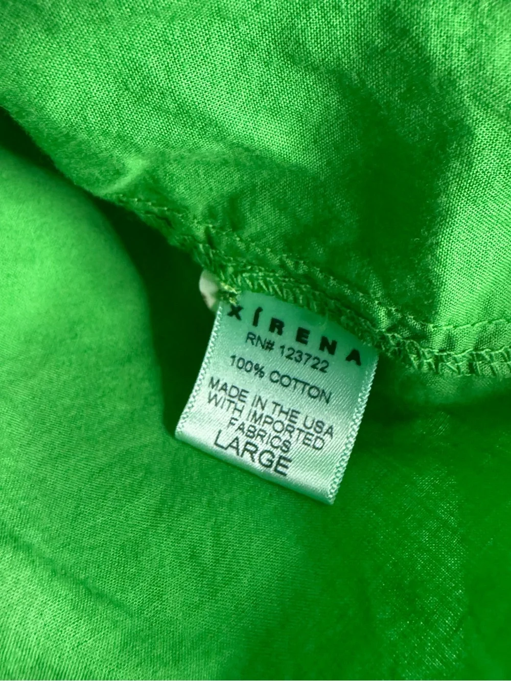 XIRENA Green Cotton Button Front Shirt Women’s Large Collared Long Sleeve